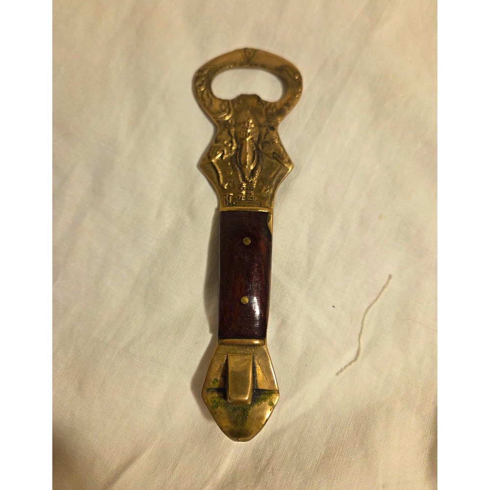 Thailand Elephant Brass & Wood Handheld Bottle Opener Breweriana